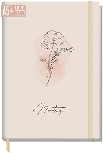 Notizbuch A5+ kariert mit Gummiband [Dainty Flower] von Trendstuff by Häfft | 156 Seiten, 78 Blatt | als Bullet Journal, Tagebuch, Notizheft | nachhaltig & klimaneutral von Häfft