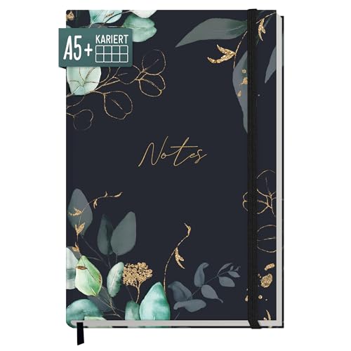 paper&you® Notizbuch A5+ kariert mit Gummiband "Mondscheinblüten" 156 Seiten, 78 Blatt, als Bullet Journal, Tagebuch, Notizheft - nachhaltig & klimafreundlich von Häfft