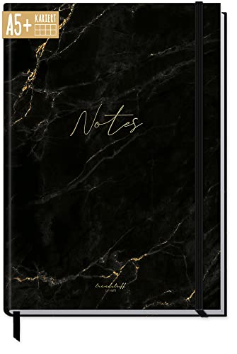 Notizbuch A5+ kariert mit Gummiband "Schwarzer Marmor" von Trendstuff by Häfft, 156 Seiten, 78 Blatt, als Bullet Journal, Tagebuch, Notizheft - nachhaltig & klimafreundlich von Häfft