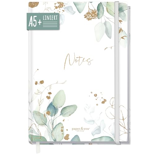 paper&you® Notizbuch A5+ liniert mit Gummiband [Blattgold] 156 Seiten, 78 Blatt | als Bullet Journal, Tagebuch, Notizheft | nachhaltig & klimaneutral von Häfft