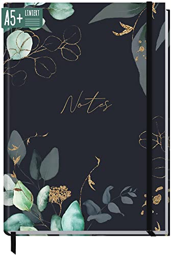Notizbuch A5+ liniert mit Gummiband [Mondscheinblüte] von Trendstuff by Häfft | 156 Seiten, 78 Blatt | als Bullet Journal, Tagebuch, Notizheft | nachhaltig & klimafreundlich von Häfft