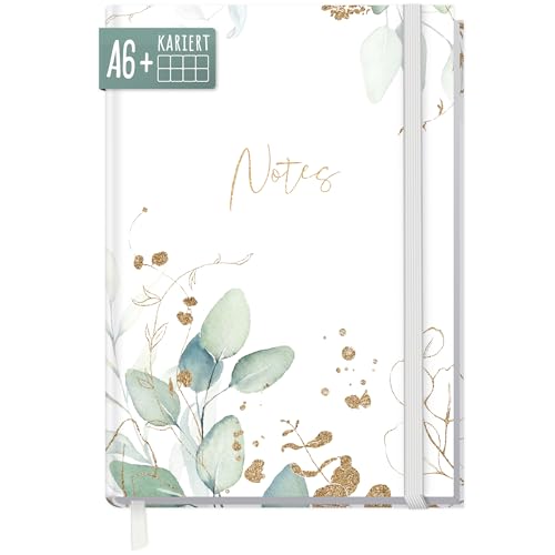 paper&you® Notizbuch kariert A6+ mit Gummiband "Blattgold" mit 156 Seiten, 78 Blatt - Notizheft, Bullet Journal, Tagebuch - nachhaltig & klimafreundlich von Häfft