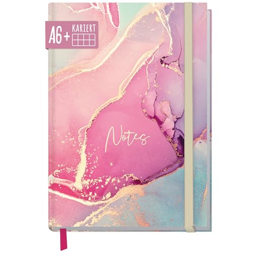 paper&you® Notizbuch kariert A6+ mit Gummiband "Silky Pink" mit 156 Seiten, 78 Blatt - Notizheft, Bullet Journal, Tagebuch - nachhaltig & klimafreundlich von Häfft