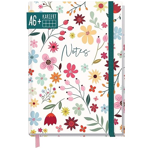 paper&you® Notizbuch kariert A6+ mit Gummiband "Wild Flower" mit 156 Seiten, 78 Blatt - Notizheft, Bullet Journal, Tagebuch - nachhaltig & klimafreundlich von Häfft