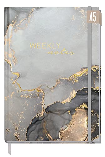 Wochen-Notiz-Planer A5 undatiert [Grey Marble] von Trendstuff by Häfft | Planer, Kalender und Bullet Journal, Tagebuch, Notizheft in einem | nachhaltig & klimaneutral von Häfft