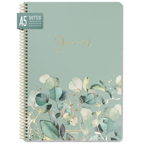 paper&you® dotted Journal A5 mit Spiralbindung "Minty Leaves" 160 Seiten, Notizbuch gepunktet mit Spirale, College-Block, Spiral-Block, Notizblock - nachhaltig & klimafreundlich von Häfft