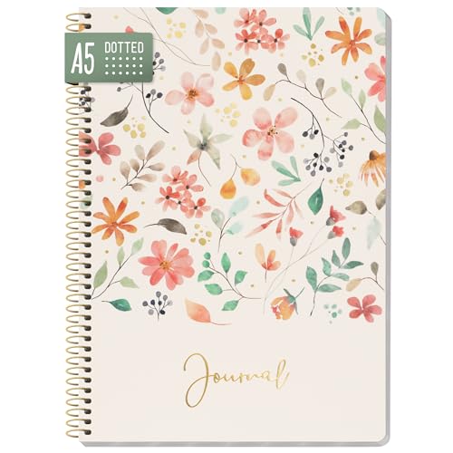 paper&you® Bullet Journal dotted A5 mit Spiralbindung "Wild Blossoms" 160 Seiten, Notizbuch gepunktet mit Spirale, College-Block, Spiral-Block, Notizblock - nachhaltig & klimafreundlich von Häfft