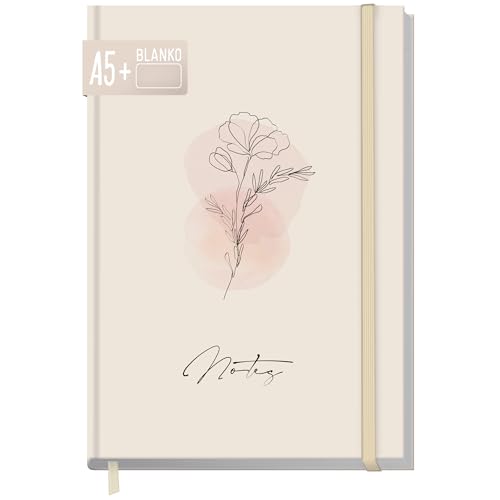 paper&you® Notizbuch A5+ blanko mit Gummiband "Dainty Flower" 156 Seiten, 78 Blatt - als Bullet Journal Skizzenheft Skizzenbuch Tagebuch Notizheft - nachhaltig & klimafreundlich von Häfft