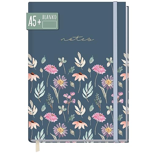 paper&you® Notizbuch A5+ blanko mit Gummiband [Flying Flowers] 156 Seiten, 78 Blatt | als Bullet Journal, Skizzenheft/Skizzenbuch, Tagebuch, Notizheft | nachhaltig & klimaneutral von Häfft