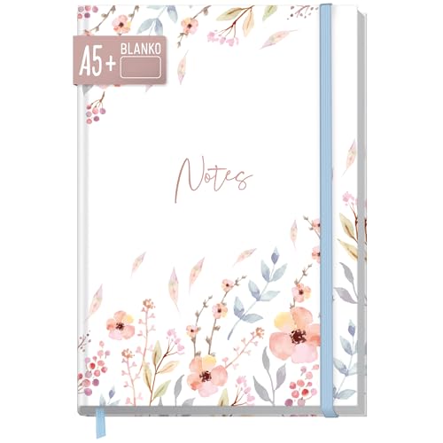 paper&you® Notizbuch A5+ blanko mit Gummiband "Sweet Flowers" 156 Seiten, 78 Blatt - als Bullet Journal Skizzenheft Skizzenbuch Tagebuch Notizheft - nachhaltig & klimafreundlich von Häfft