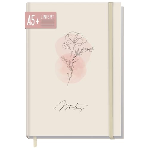 paper&you® Notizbuch A5+ liniert mit Gummiband "Dainty Flower" 156 Seiten, 78 Blatt - als Bullet Journal, Tagebuch, Notizheft - nachhaltig & klimafreundlich von Häfft