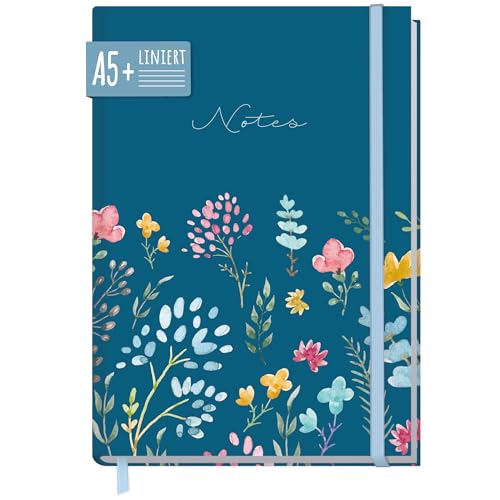 paper&you® Notizbuch A5+ liniert mit Gummiband "Happy Flower" 156 Seiten, 78 Blatt - als Bullet Journal, Tagebuch, Notizheft - nachhaltig & klimafreundlich von Häfft