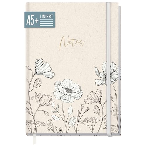 paper&you® Notizbuch A5+ liniert mit Gummiband "Ink Flowers" 156 Seiten, 78 Blatt - als Bullet Journal, Tagebuch, Notizheft - nachhaltig & klimafreundlich von Häfft
