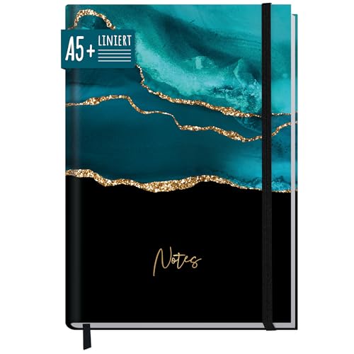 paper&you® Notizbuch A5+ liniert mit Gummiband "Shiny Teal" 156 Seiten, 78 Blatt - als Bullet Journal, Tagebuch, Notizheft - nachhaltig & klimafreundlich von Häfft