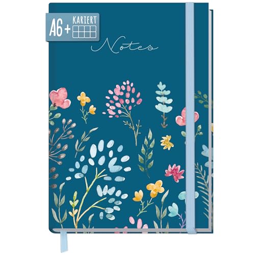 paper&you® Notizbuch kariert A6+ mit Gummiband [Happy Flower] mit 156 Seiten, 78 Blatt | Notizheft, Bullet Journal, Tagebuch | nachhaltig & klimafreundlich von Häfft