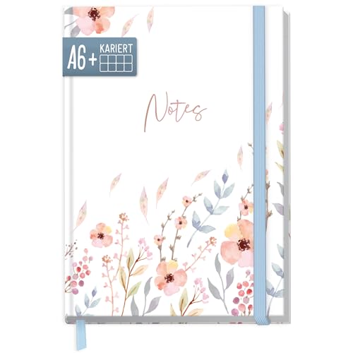 paper&you® Notizbuch kariert A6+ mit Gummiband "Sweet Flowers" mit 156 Seiten, 78 Blatt - Notizheft, Bullet Journal, Tagebuch - nachhaltig & klimafreundlich von Häfft