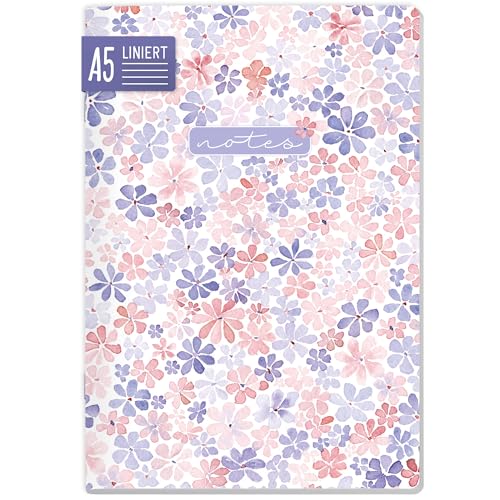 paper&you® Notizheft A5 liniert 64 Seiten, 90g/m² Premium-Papier, Notizbuch mit Softcover „Cute Blossoms“ für Schule, Büro & unterwegs – nachhaltig & klimafreundlich von Häfft