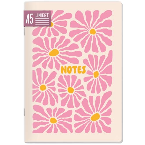paper&you® Notizheft A5 liniert 64 Seiten, 90g/m² Premium-Papier, Notizbuch mit Softcover „Pink Flowers“ für Schule, Büro & unterwegs – nachhaltig & klimafreundlich von Häfft