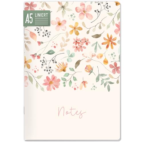 paper&you® Notizheft A5 liniert 64 Seiten, 90g/m² Premium-Papier, Notizbuch mit Softcover „Wild Blossoms“ für Schule, Büro & unterwegs – nachhaltig & klimafreundlich von Häfft