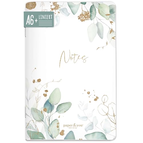 paper&you® Notizheft A6+ liniert "Blattgold" mit 64 Seiten, Softcover Notizbuch klein, liniertes Mini Journal - nachhaltig & klimafreundlich von Häfft