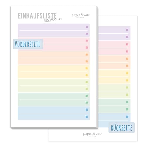 paper&you®A6 Einkaufsliste Block [Rainbow] mit 50 Blatt zum Abreißen - Einkaufszettel Notizblock - nachhaltig & klimafreundlich von Häfft