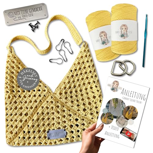 Häkel Liese Häkelset für Anfänger - Tasche Granny Square, Häkel Set, Crochet, Häckel Kit für Anfänger, häkeln lernen, Wolle zum Häkeln, Taschen häkeln, Granny Squares von Häkel Liese