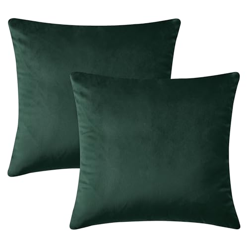 Hafaa Kissenbezüge 45 x 45 cm (2 Stück) – Pannesamt, quadratisch, dekorativer weicher Kissenbezug für Sofa, Couch, Schlafzimmer, mit unsichtbarem Reißverschluss (Dunkelgrün, 45 x 45 cm) von Hafaa