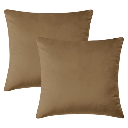 Hafaa Kissenbezüge, 45 x 45 cm, Pannesamt, quadratisch, dekorativ, weich, für Sofa, Couch, Schlafzimmer, mit unsichtbarem Reißverschluss, Braun, 45 x 45 cm, 2 Stück von Hafaa