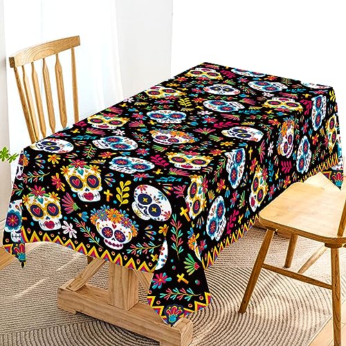 Hafangry Dia DE Los Muertos Tischdecke Tag der Toten Sugar Skull Decor Mexikanische Fiesta Halloween Motto Party Dekoration Küche Esszimmer Tischdecke (152,4 x 264,2 cm) von Hafangry