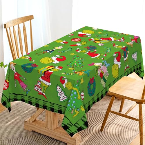 Hafangry Grinchmas Tischdecke, Büffelkaro, Weihnachten, Winter, Urlaub, Party, Dekoration, rechteckig, Küche, Esszimmer, Heimdekoration (grün, 152,4 x 264,2 cm) von Hafangry