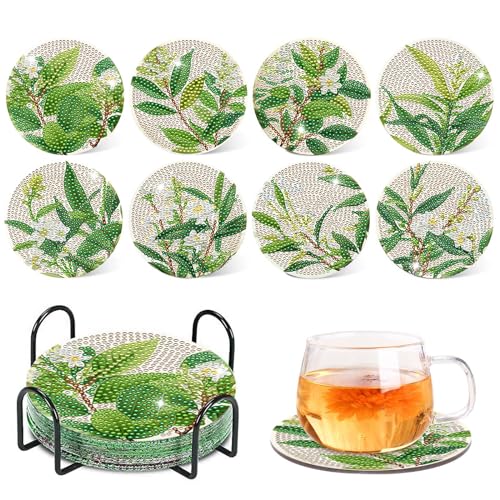 Acboor Diamond Painting Untersetzer, 8 Stück DIY Diamond Untersetzer mit Halter Dekorative Grüne Blätter Hölzern Untersetzer mit Diamond Painting Kit für Erwachsene Kinder Anfänger Acboor Diamond Painting Untersetzer, 8 Stück DIY Diamond Untersetzer mit Halter Dekorative Grüne Blätter Hölzern Untersetzer mit Diamond Painting Kit für Erwachsene Kinder Anfänger von Hafeehoo
