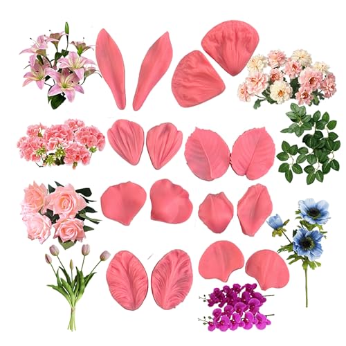 BlüTen Fondant Silikonformen, 16 Stück 3D-Rosenblätter, Tulpen, Orchideen, Zuckerblumen, Silikonformen für Kuchendekoration Cupcake-Topper Gummipaste von Hafeehoo