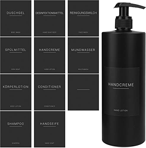 Ezebesta 22 Stücke Schwarz wasserdichte Seifenspender Etiketten Spülmittel-Spender Aufkleber für Küche Badezimmer von Hafeehoo
