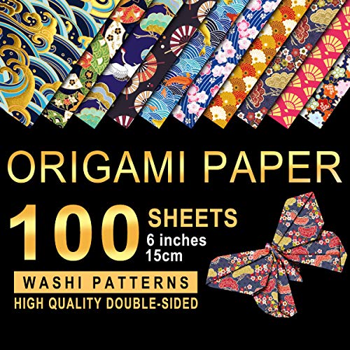 Origamipapier Washi-Muster 100 Blatt 10 verschiedene Muster Doppelseitiger Faltpapier Bronzieren 15x15cm von Hafeehoo