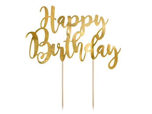Cake Topper Kuchen Dekorieren Torten Deko Hochzeit Geburtstag (Happy Birthday gold) von Hafeehoo