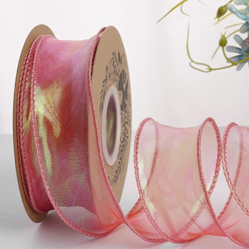 Wired Chiffon Band Sheer Organza Bänder Welle entworfen 4cm*9m für Handwerk Blumensträuße Hochzeit Auto Party Dekorationen Valentinstag Geschenkverpackung Bogen machen Baum Kränze (RED) von Hafeehoo