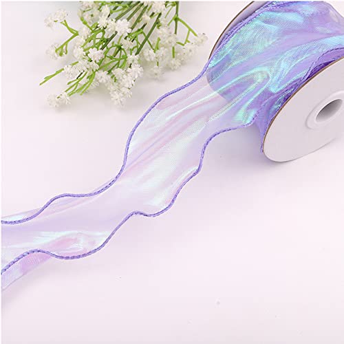 Wired Chiffon Band Sheer Organza Bänder Welle entworfen 4cm*9m für Handwerk Blumensträuße Hochzeit Auto Party Dekorationen Valentinstag Geschenkverpackung Bogen machen Baum Kränze (purple) von Hafeehoo
