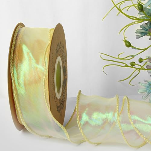 Wired Chiffon Band Sheer Organza Bänder Welle entworfen 4cm*9m für Handwerk Blumensträuße Hochzeit Auto Party Dekorationen Valentinstag Geschenkverpackung Bogen machen Baum Kränze (yellow) von Hafeehoo
