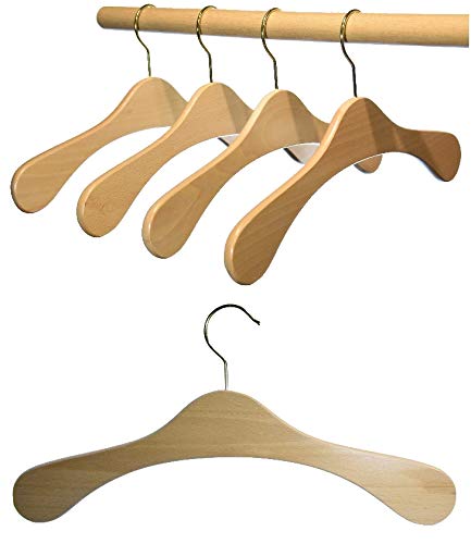 Hagspiel Kleiderbügel aus Holz, Garderobenbügel aus Buchenholz, Natur lackiert 5 STK., vermessingter Haken, Made in Austria von Hagspiel