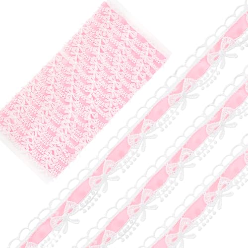 Hahafelt 9,1 m weiße Schleife Spitzenborte rosa Spitzenband ideal für DIY Handwerk Verpackung Rüschen Nähzubehör Handwerk für Kostüm Hut Fotorahmen Dekoration von Hahafelt