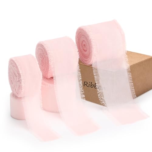 Hahafelt Chiffonband, 2,5 cm, 3,8 cm, 5,1 cm x 3 Rollen, insgesamt 27,7 m, handgefertigt, Fransenband, Chiffon-Seidenband zum Verpacken von Hochzeitseinladungen, Brautsträußen, DIY, Basteln Hahafelt Chiffonband, 2,5 cm, 3,8 cm, 5,1 cm x 3 Rollen, insgesamt 27,7 m, handgefertigt, Fransenband, Chiffon-Seidenband zum Verpacken von Hochzeitseinladungen, Brautsträußen, DIY, Basteln von Hahafelt