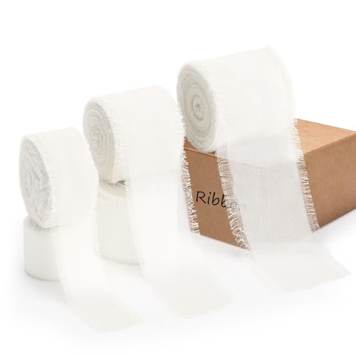 Hahafelt Chiffonband, 2,5 cm, 3,8 cm, 5,1 cm x 3 Rollen, insgesamt 27,7 m, handgefertigt, Fransenband, Chiffon-Seidenband zum Verpacken von Hochzeitseinladungen, Brautsträußen, DIY, Basteln Hahafelt Chiffonband, 2,5 cm, 3,8 cm, 5,1 cm x 3 Rollen, insgesamt 27,7 m, handgefertigt, Fransenband, Chiffon-Seidenband zum Verpacken von Hochzeitseinladungen, Brautsträußen, DIY, Basteln von Hahafelt