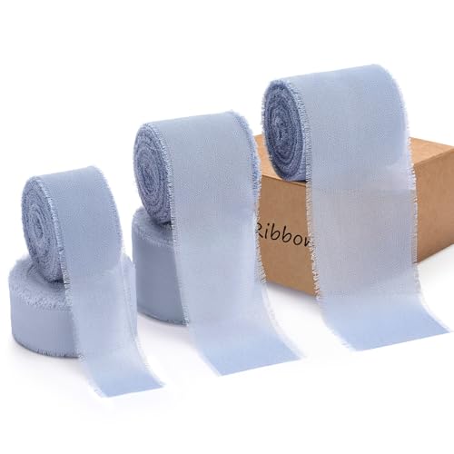 Hahafelt Chiffonband 2,5 cm 3,8 cm, 5,1 cm x 3 Rollen, insgesamt 30 Yards, handgefertigtes Fransen-Seidenband zum Verpacken von Hochzeitseinladungen, Brautsträußen, DIY, Basteln, Heimdekoration (blau) Hahafelt Chiffonband 2,5 cm 3,8 cm, 5,1 cm x 3 Rollen, insgesamt 30 Yards, handgefertigtes Fransen-Seidenband zum Verpacken von Hochzeitseinladungen, Brautsträußen, DIY, Basteln, Heimdekoration (blau) von Hahafelt