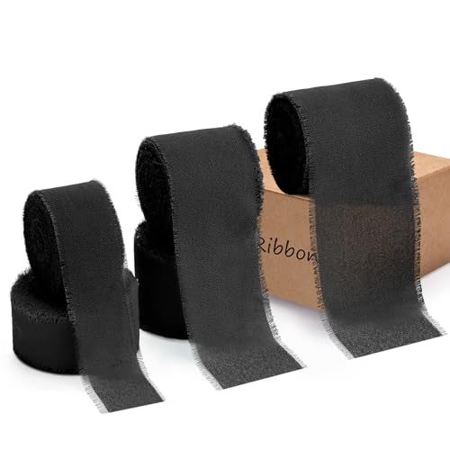 Hahafelt Chiffonband 2,5 cm 3,8 cm, 5,1 cm x 3 Rollen, insgesamt 30 Yards, handgefertigtes Fransen-Seidenband zum Verpacken von Hochzeitseinladungen, Brautsträußen, DIY, Basteln, Heimdekoration Hahafelt Chiffonband 2,5 cm 3,8 cm, 5,1 cm x 3 Rollen, insgesamt 30 Yards, handgefertigtes Fransen-Seidenband zum Verpacken von Hochzeitseinladungen, Brautsträußen, DIY, Basteln, Heimdekoration von Hahafelt