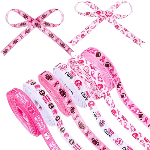 Hahafelt Ripsband für Brustkrebs-Bewusstsein, Fußball, Rosa, für Brustkrebs-Bewusstseinsdekoration, Bastelband für Bastelarbeiten, Schleife, Kranz, Nähen, Geschenkverpackungen, Dekorationen, 6 Rollen von Hahafelt