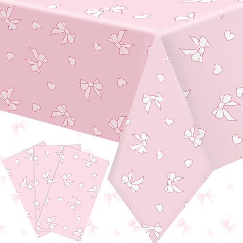 Hahafelt Tischdecke mit Schleife, 137 x 274 cm, Kunststoff, für Hochzeit, Babyparty, Einweg, Weihnachten, rechteckig, rosa Schleifenmuster, Tischdecke für Party, Esszimmer, drinnen und draußen, 3 Hahafelt Tischdecke mit Schleife, 137 x 274 cm, Kunststoff, für Hochzeit, Babyparty, Einweg, Weihnachten, rechteckig, rosa Schleifenmuster, Tischdecke für Party, Esszimmer, drinnen und draußen, 3 von Hahafelt
