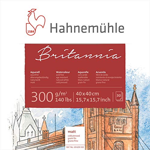Hahnemühle Britannia Aquarellblock, mattes naturweißes Aquarellpapier, 300 g/m², 30 Blatt, 40 x 40 cm von Hahnemühle