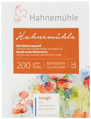 Hahnemühle Echt-Bütten Aquarellblock, 200 g/m², raue Oberfläche, 20 Blatt, 8x10,5cm, Miniblock von Hahnemühle