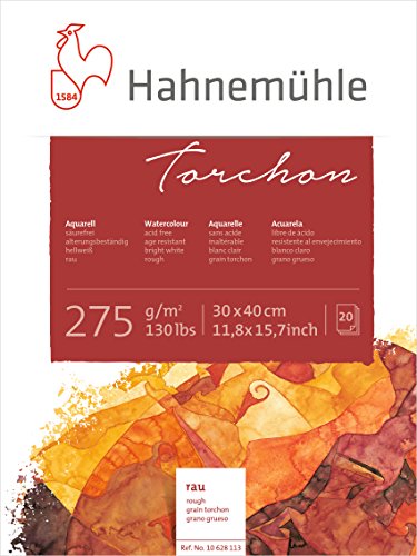 Hahnemühle Torchon, raues Aquarellpapier, 275 g/m², raue grobe Leinenstruktur, hellweiß, 20 Blatt, 30x40cm von Hahnemühle