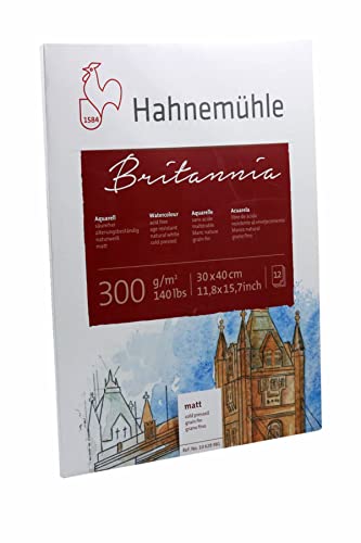 Hahnemühle Britannia Aquarellblock, mattes naturweißes Aquarellpapier, 300 g/m², 12 Blatt, 30 x 40 cm von Hahnemühle